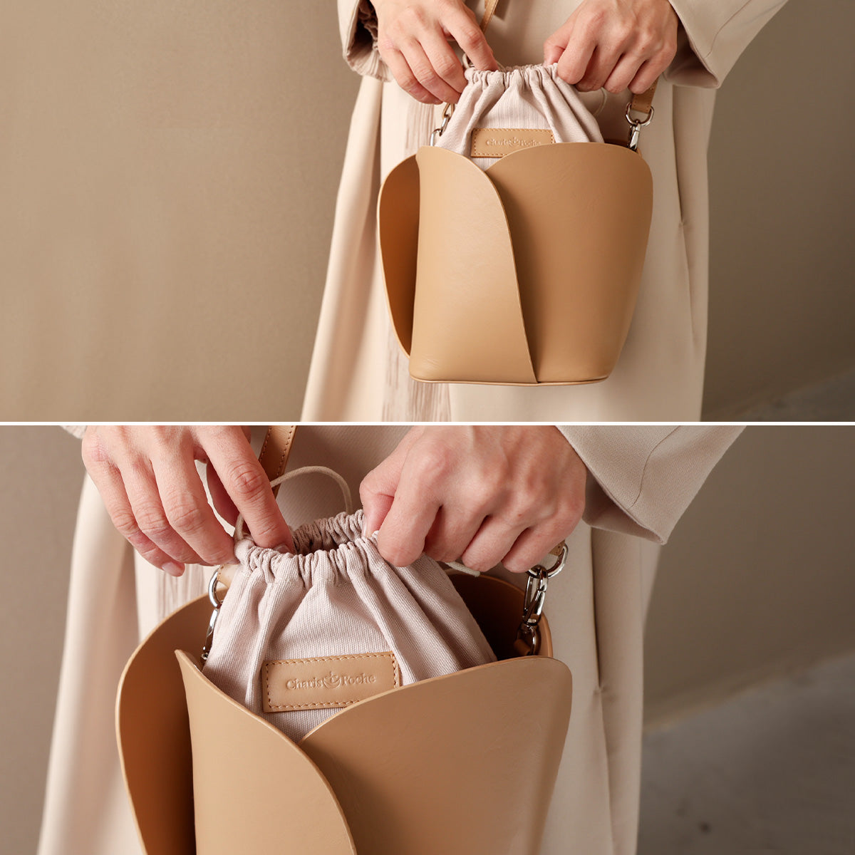 チューリップ型バッグ ショルダーバック ハンドバッグ 2way レザー