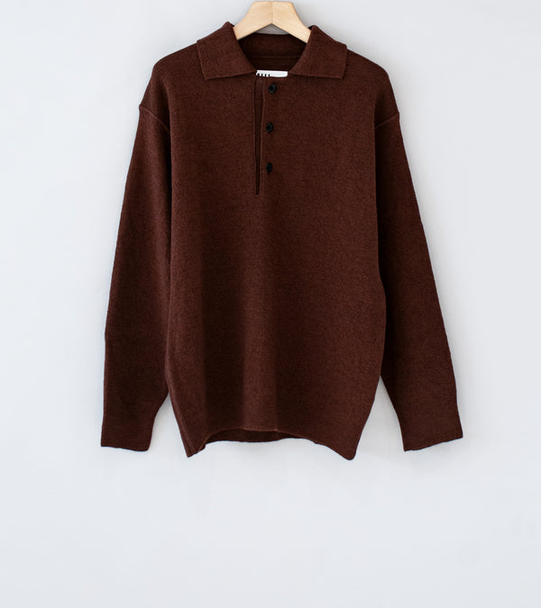 Margaret Howell 'MHL Oversized Knitted Polo' (Dark Brown Dry Wool