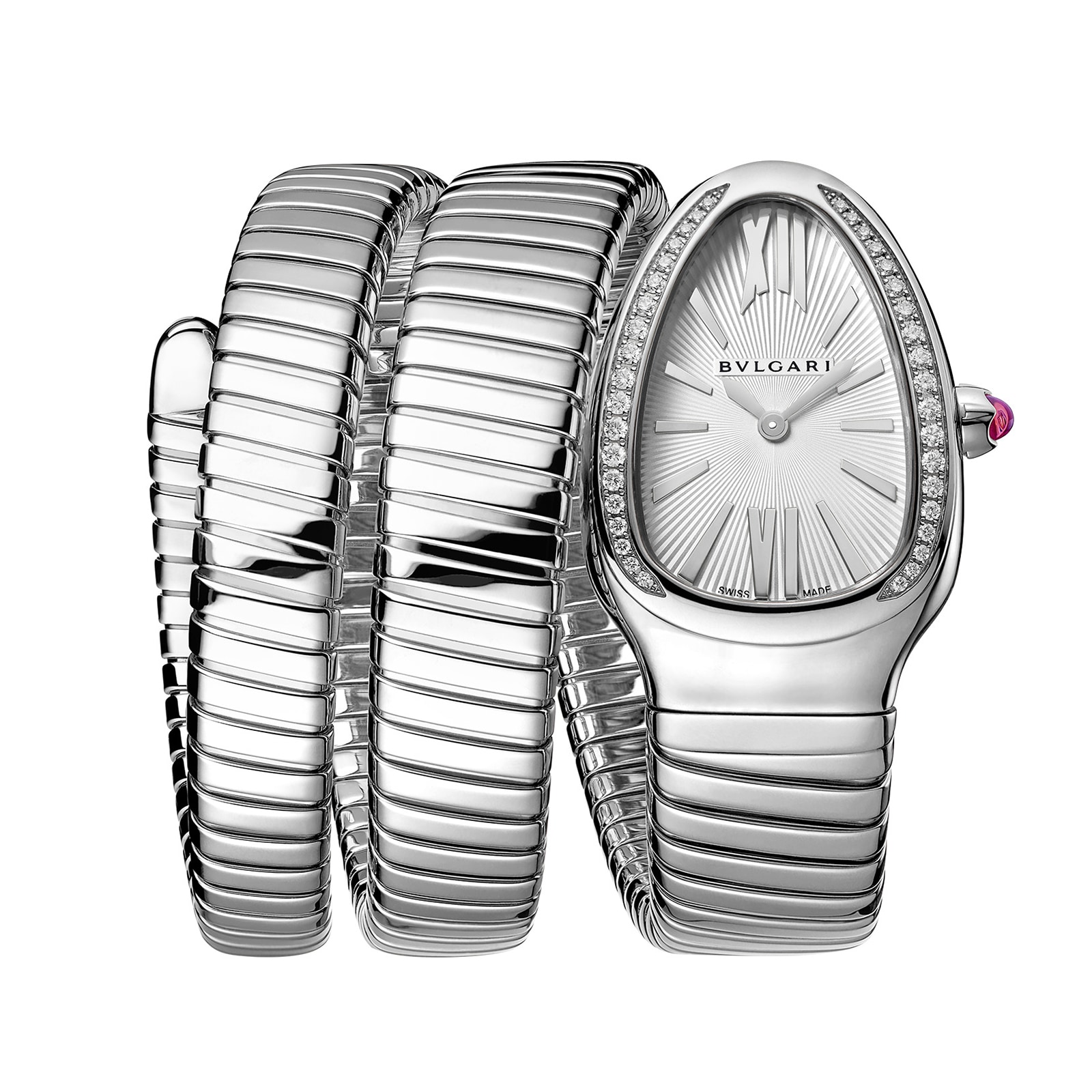 Bvlgari Stainless Steel Serpenti Tubogas 35mm White Dial Diamond