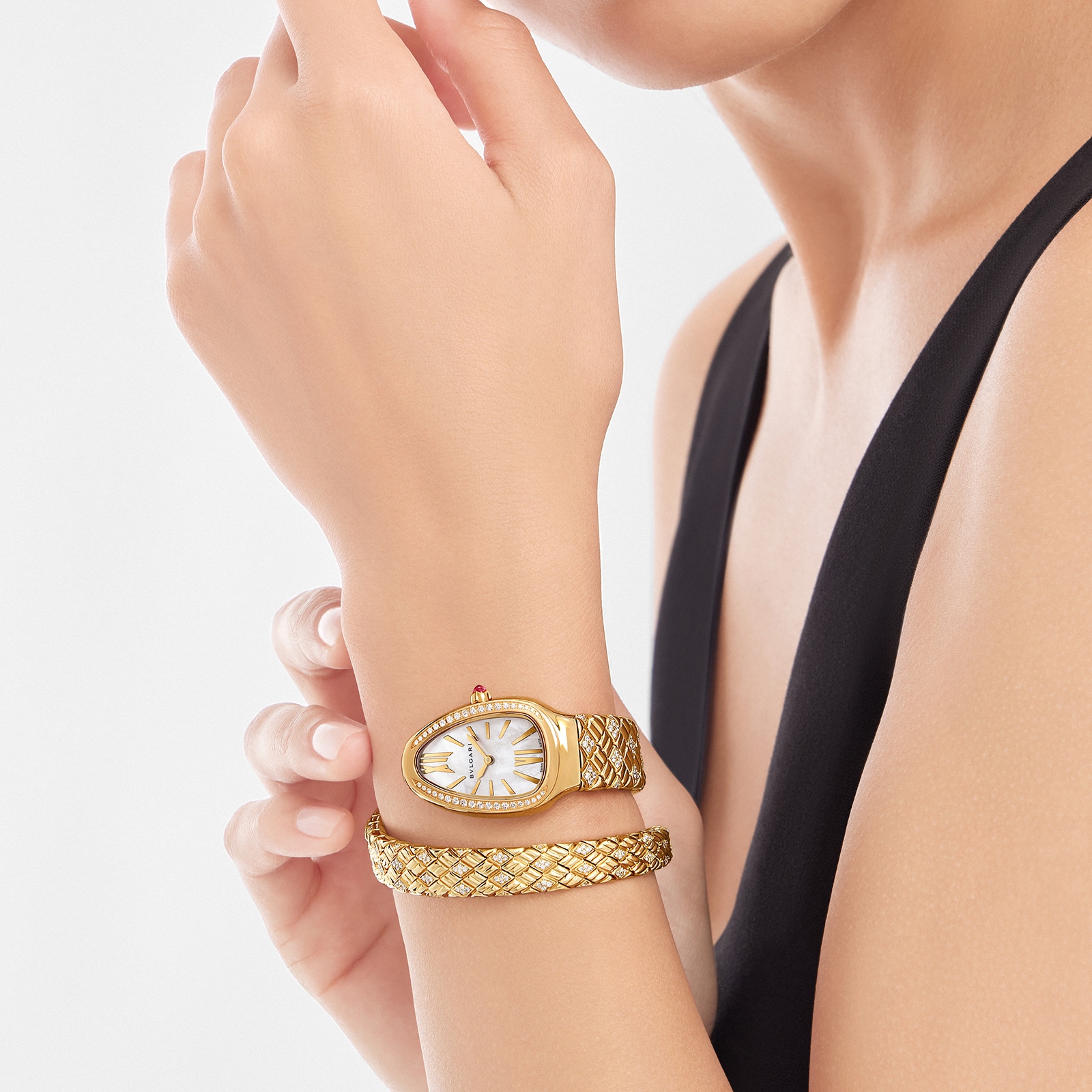 Bvlgari 18K Yellow Gold Serpenti Spiga Diamond & Mother Of Pearl