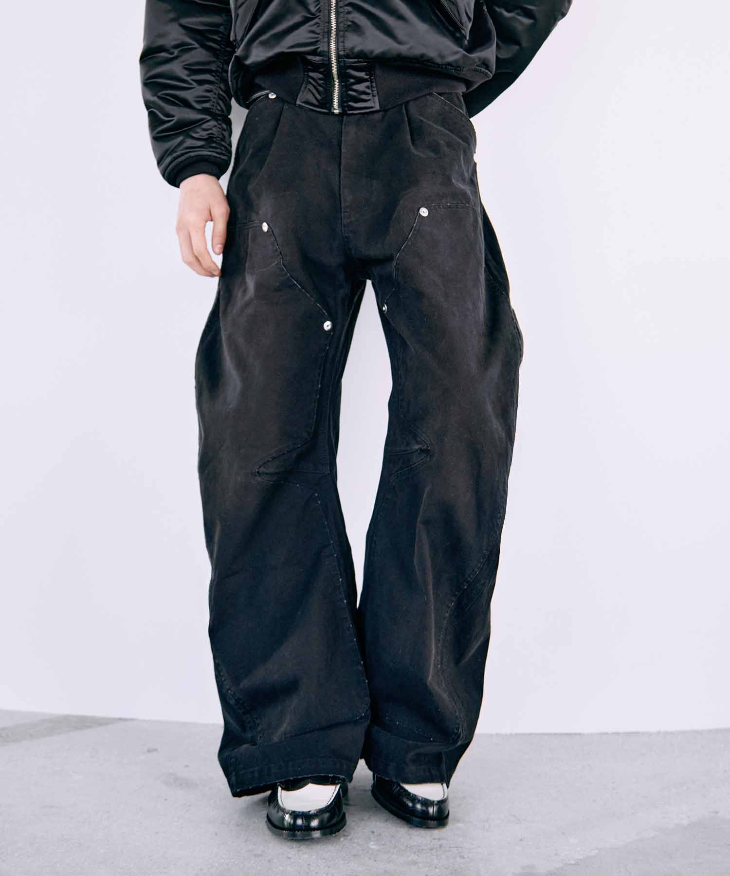 BASICKS×DUCK DOUBLE KNEE CURVED LEG PANTS(1 BLACK): CONZ: MENS