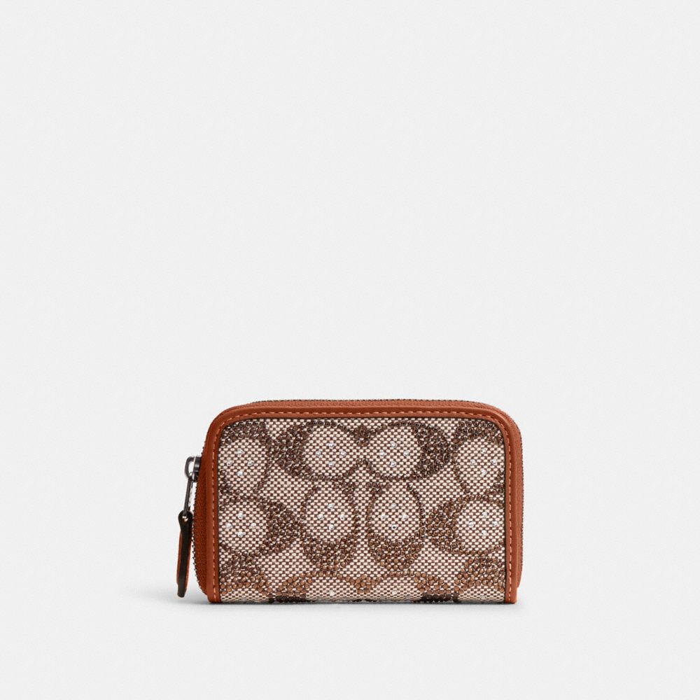 COACH® | Essential Small Zip Around Card Case In Crystal Signature