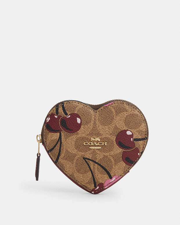 COACH® AD | Heart Coin Case In Signature Canvas With Cherry Print