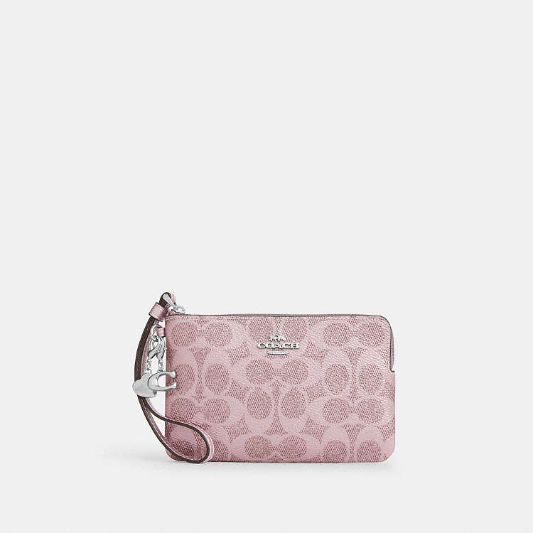 COACH® Outlet | Boxed Corner Zip Wristlet In Signature Canvas With