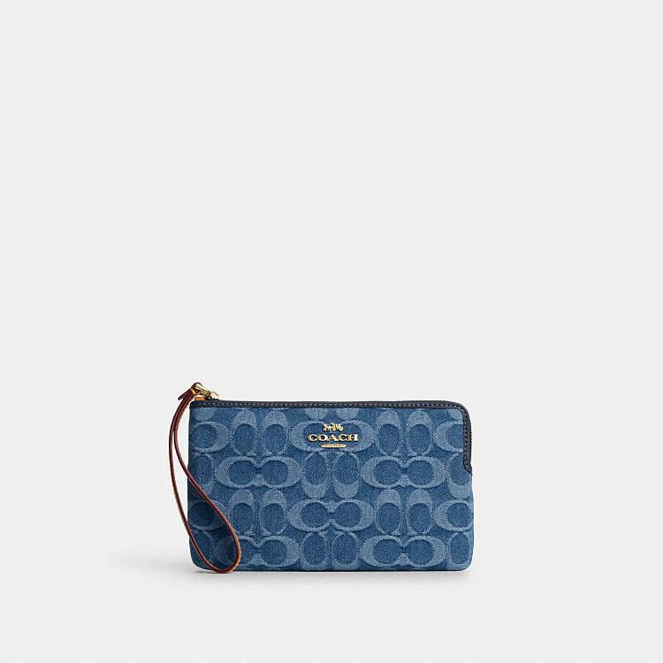 COACH® Outlet | Large Corner Zip Wristlet In Signature Denim