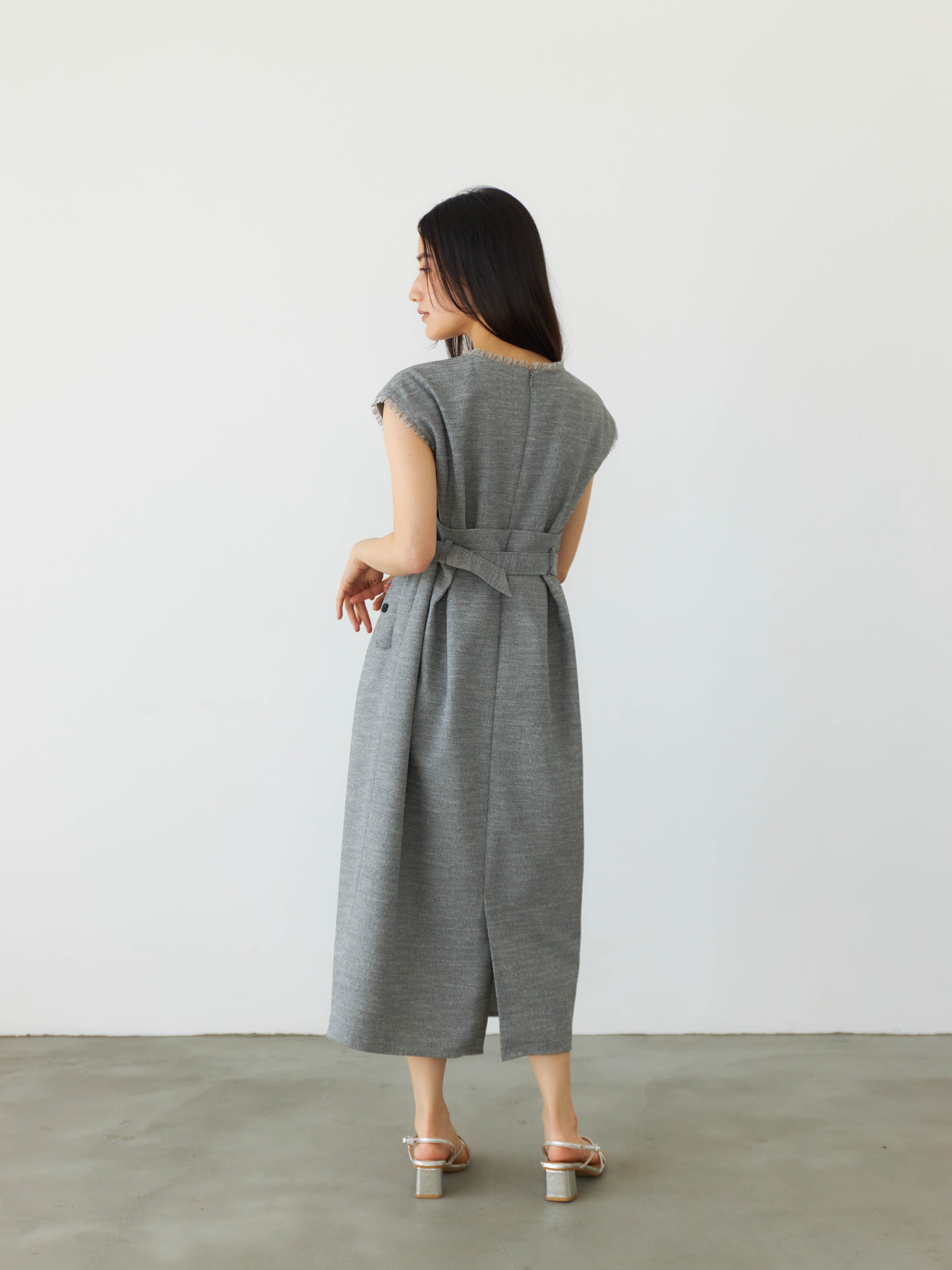リネンライクツイードIラインワンピース | 小柄・低身長女性向け