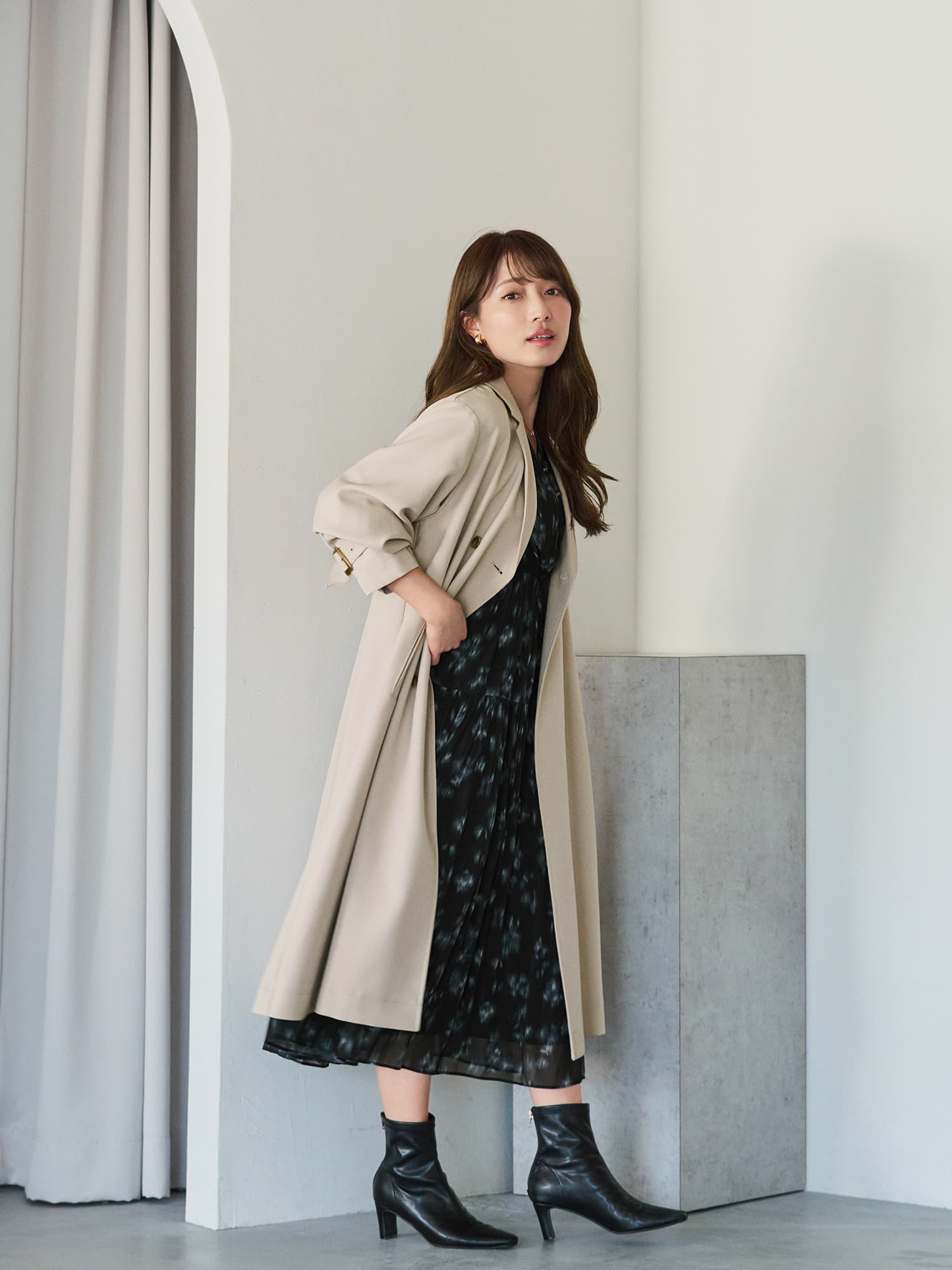 セットバックスクエアトゥショートブーツ | 小柄・低身長女性向け