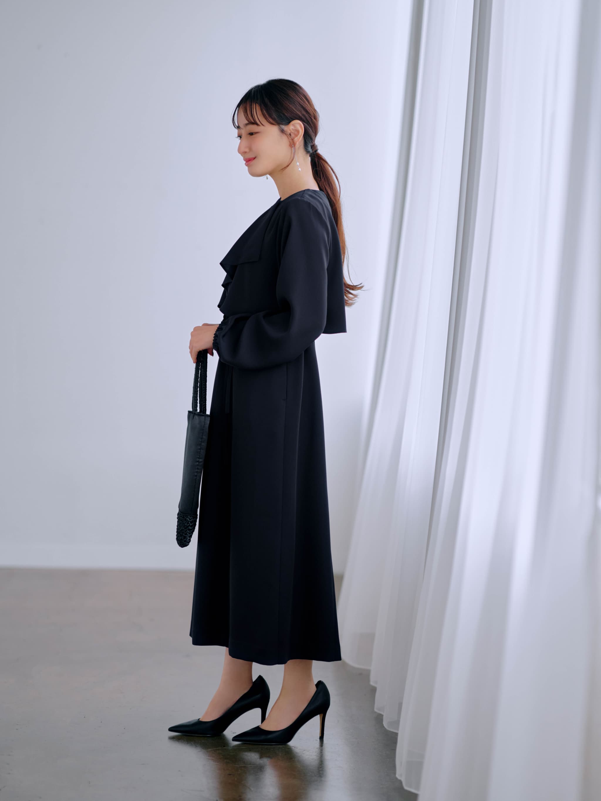 cahoさんコラボ】ソフトドビーアシメラッフルワンピース-short