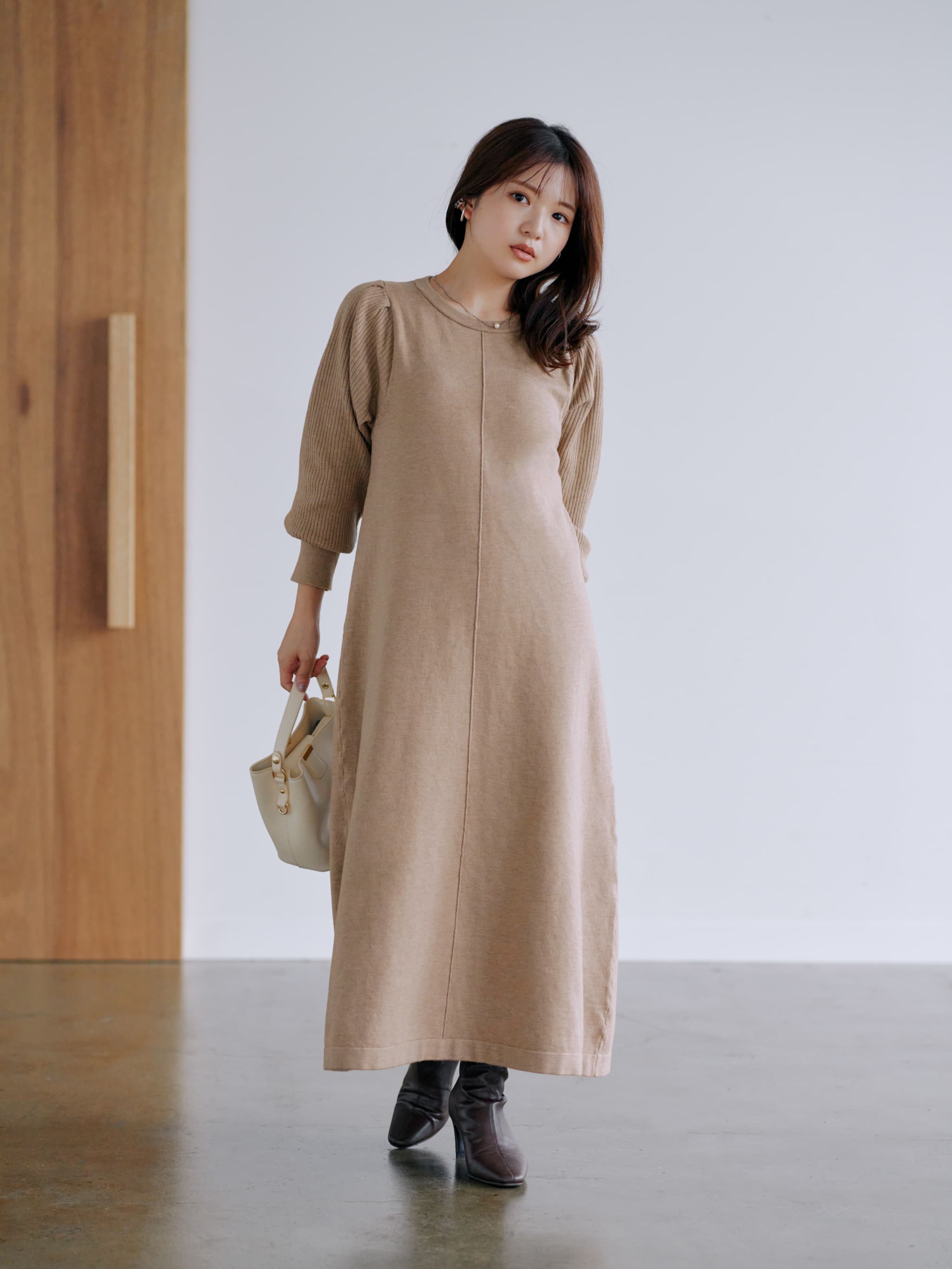 バルーンスリーブニットワンピース-short & regular | 小柄・低身長