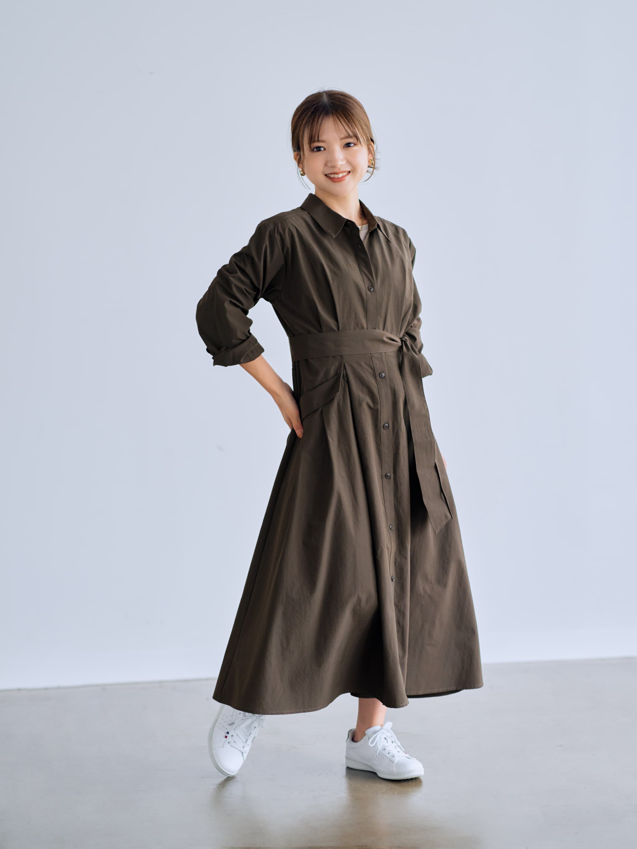フラップデザインシャツワンピース-short & regular | 小柄・低身長