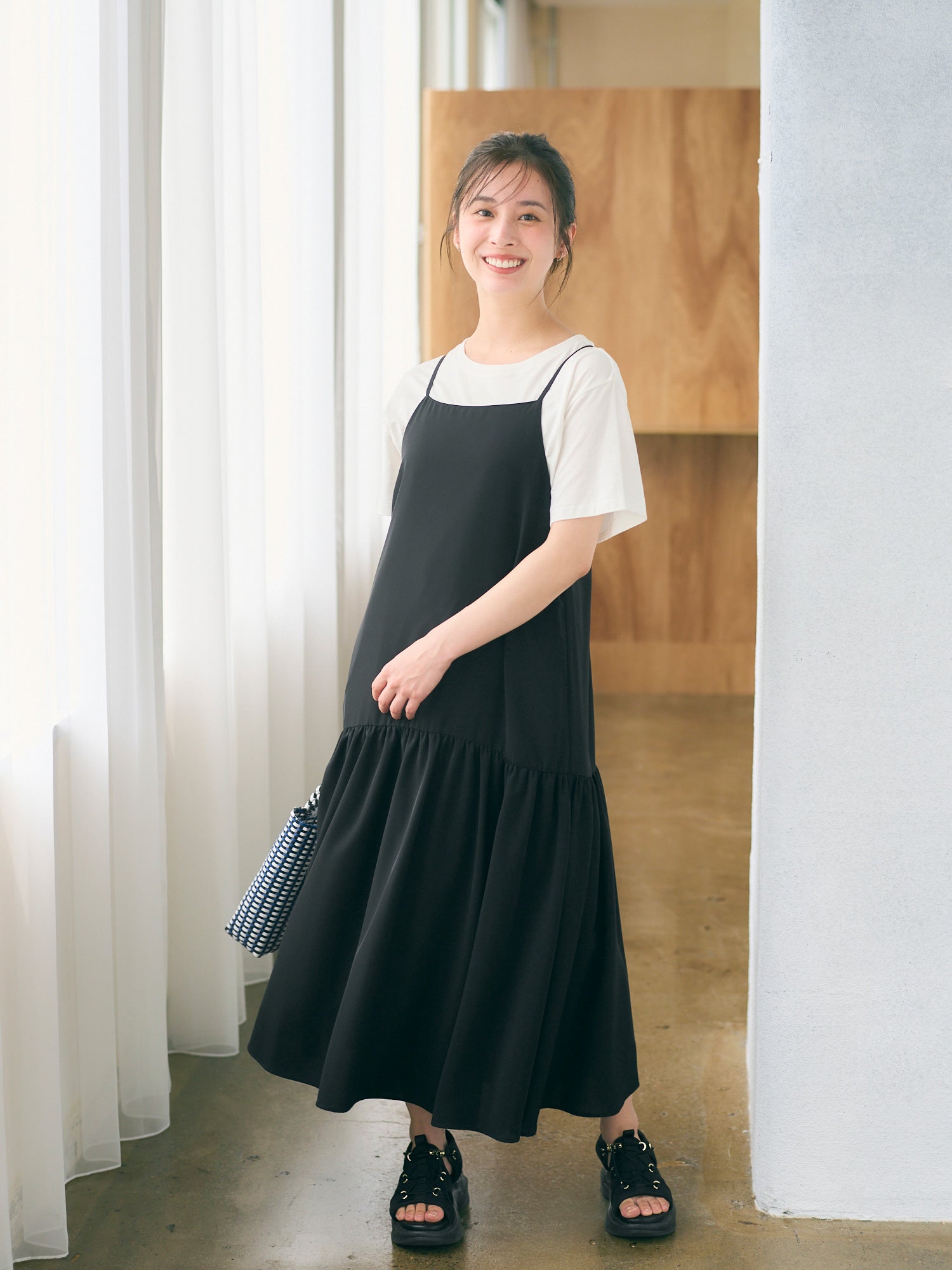 とろみバックギャザーキャミワンピース | 小柄・低身長女性向け