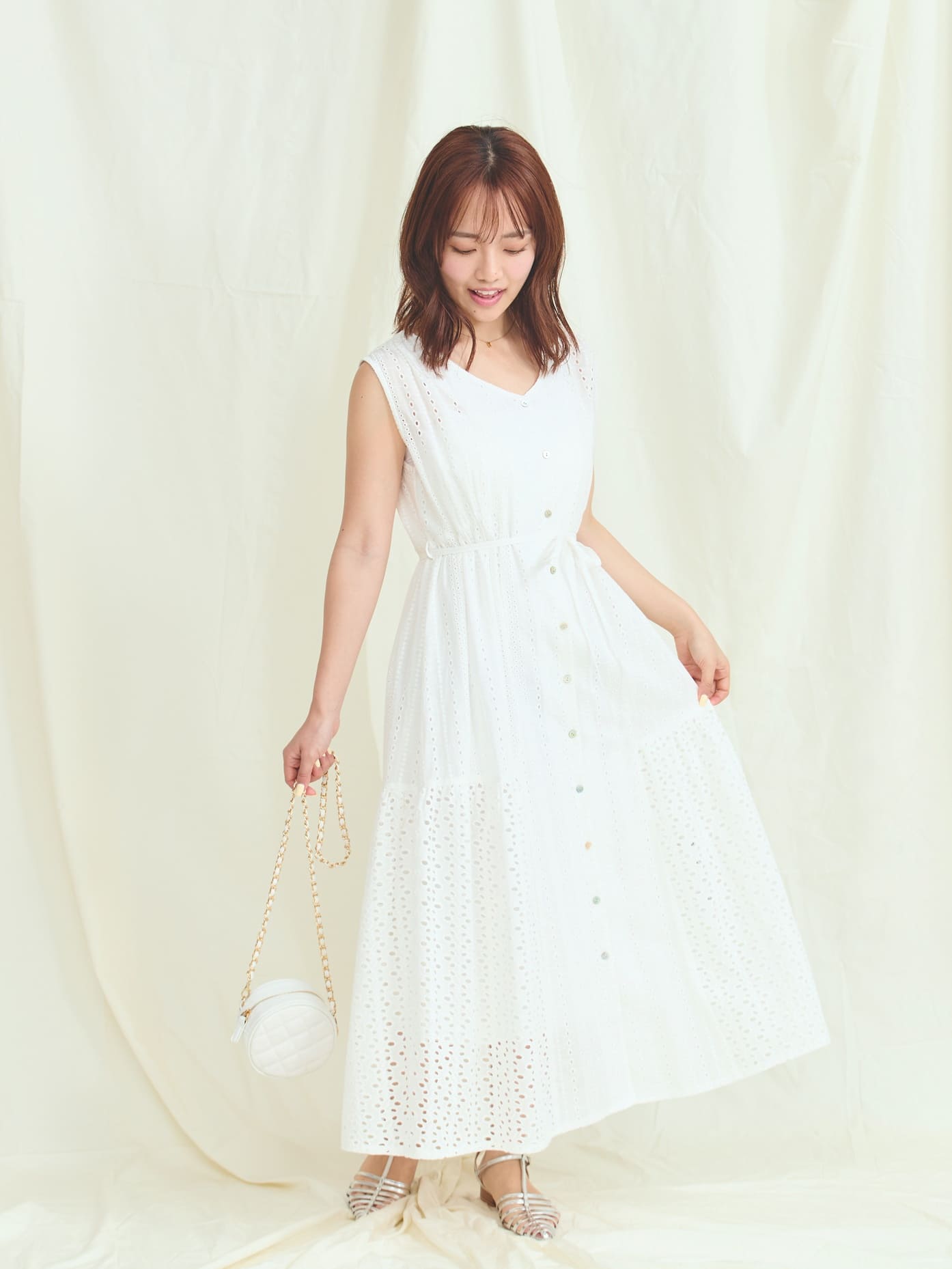 コットンレースサイドティアードワンピース-short & regular | 小柄