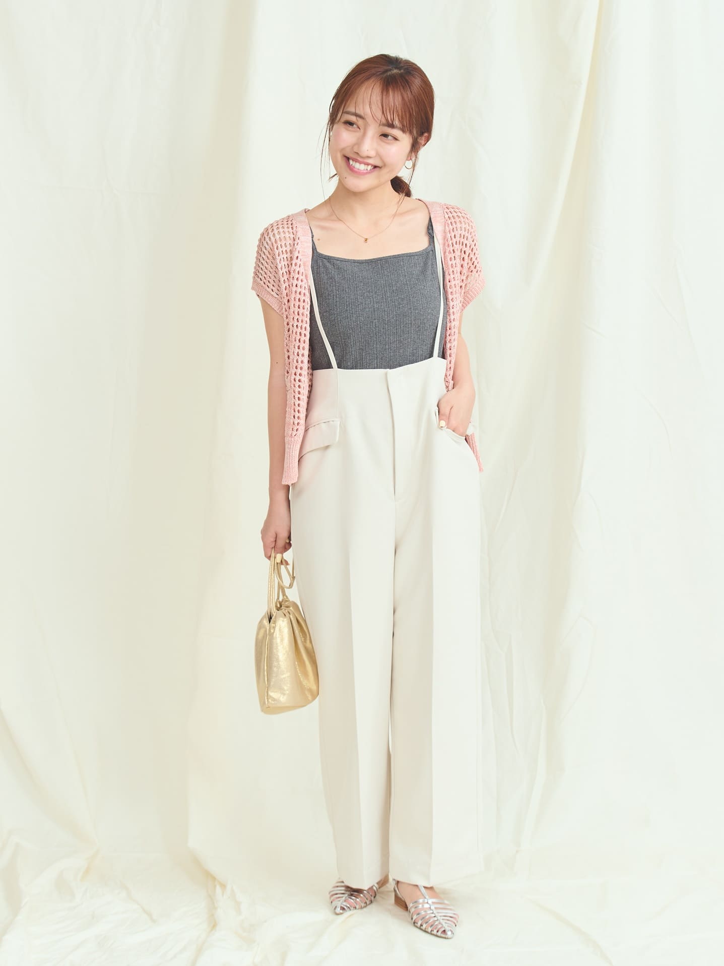 ゴールドバックルフラップデザインサロペット-short & regular | 小柄