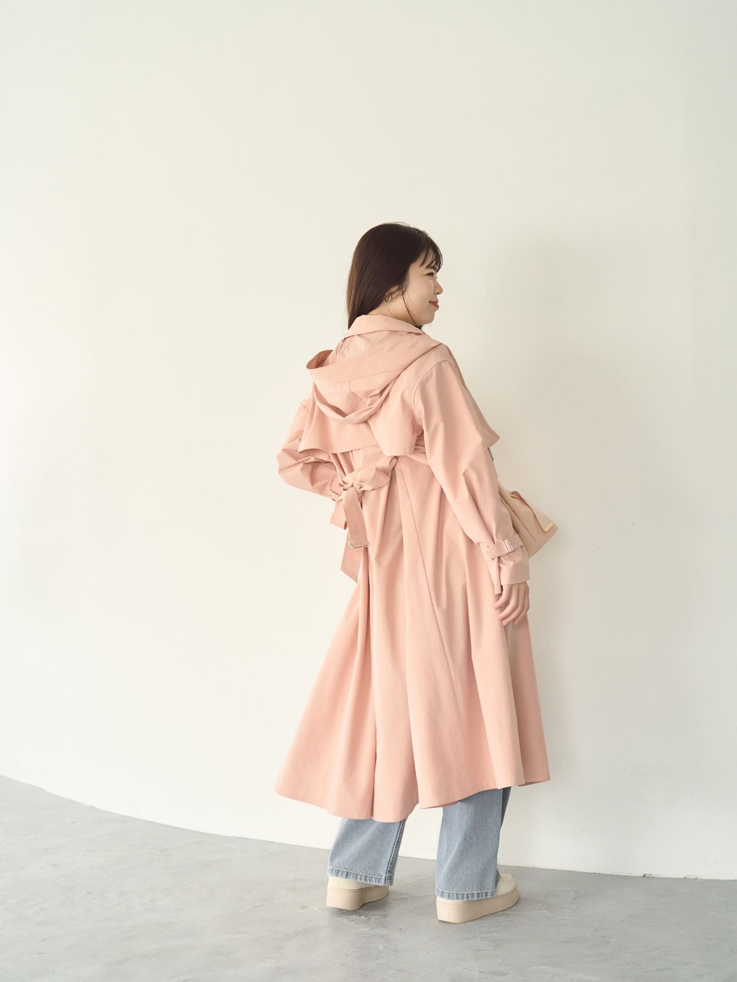 フード付きライトトレンチフレアコート-short & regular | 小柄・低