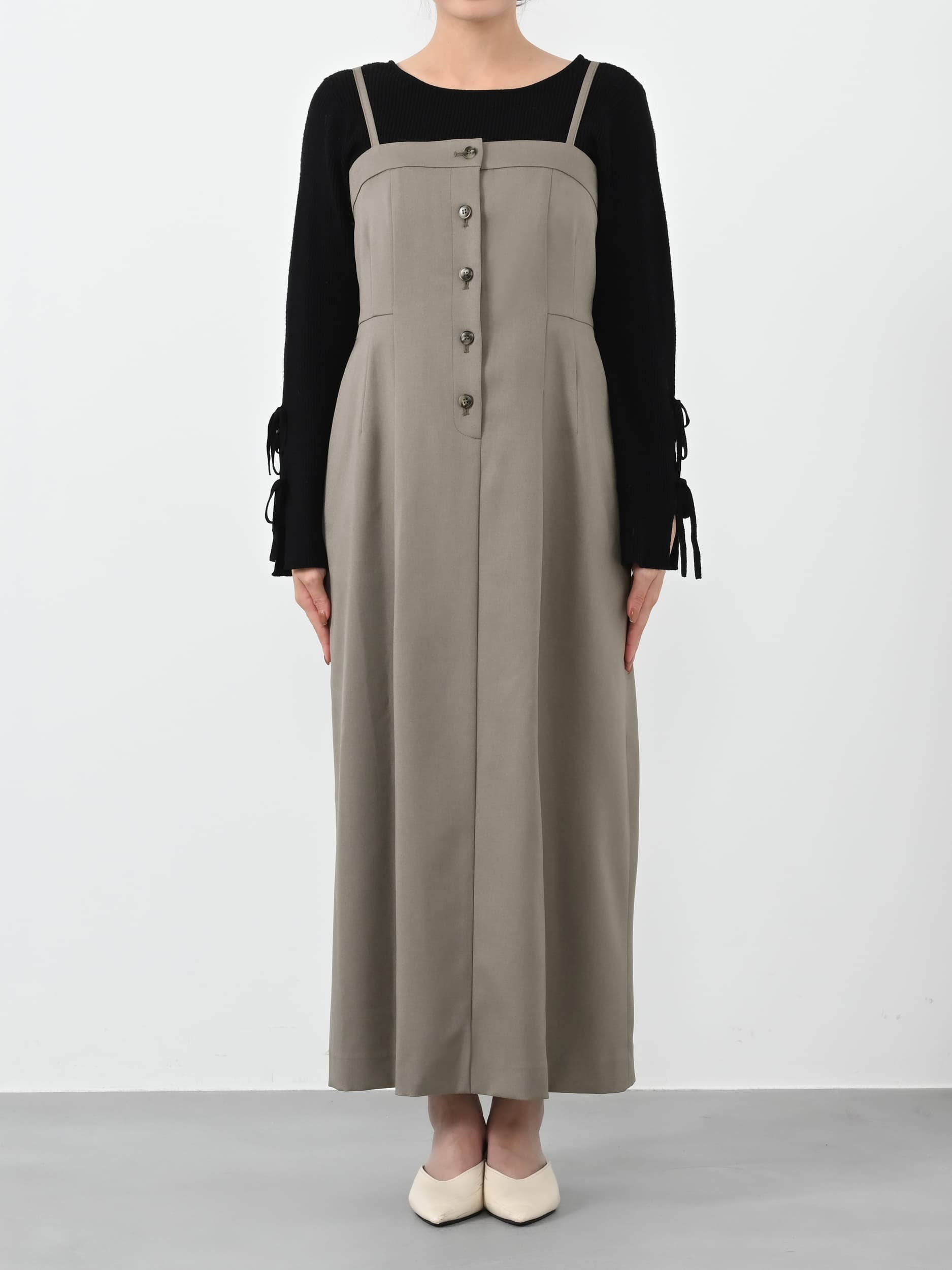 フロントボタンIラインジャンパースカート-short & regular | 小柄・低