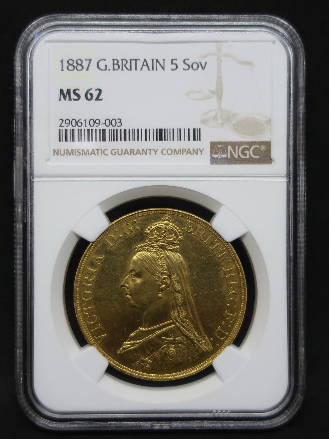 1887 イギリス 5ポンド金貨 ヴィクトリア女王 ジュビリーヘッド NGC