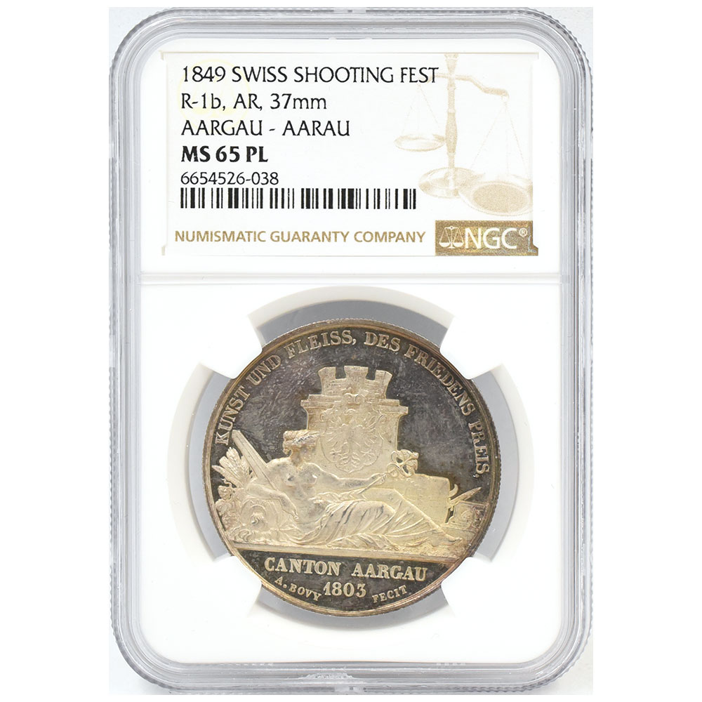 スイス 1849 メダル 銀貨 NGC MS65PL 射撃祭記念 アールガウ 6654526038