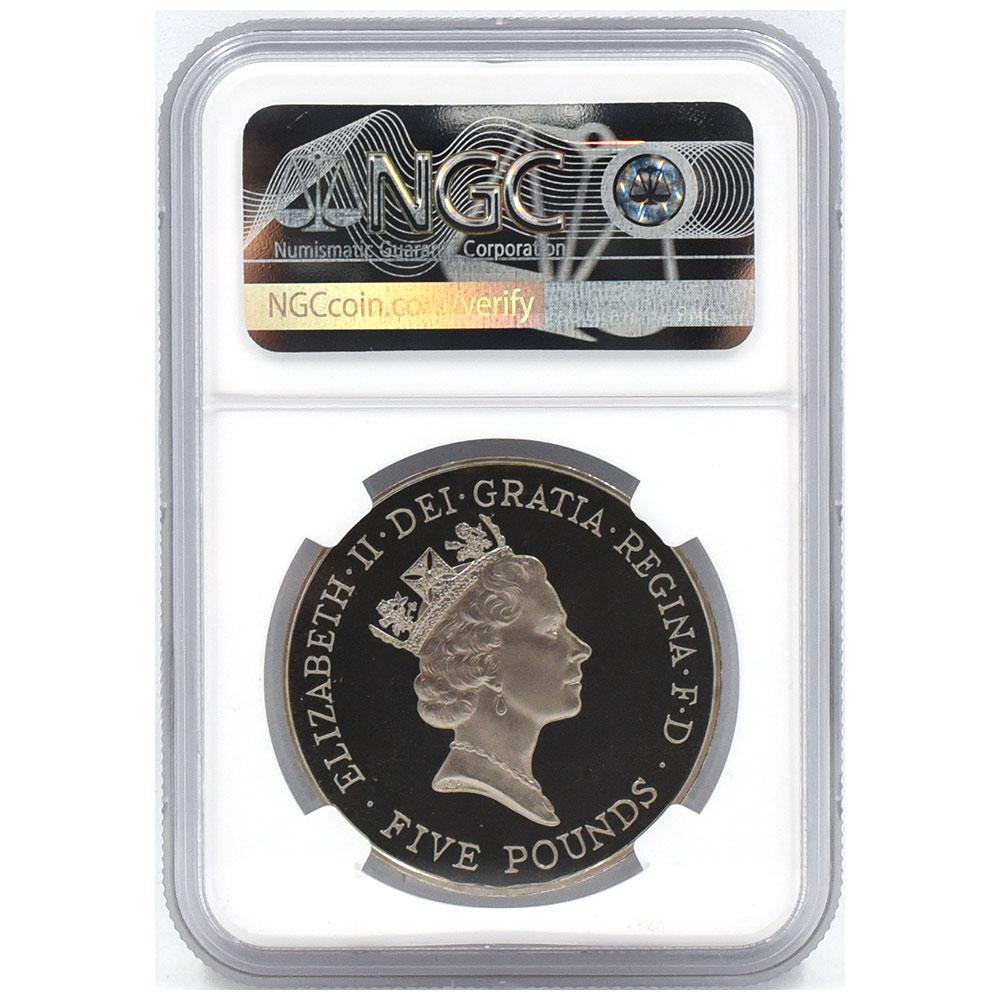 イギリス 1996 エリザベス2世 5ポンド 銀貨 NGC PF69UC 女王誕生70周年