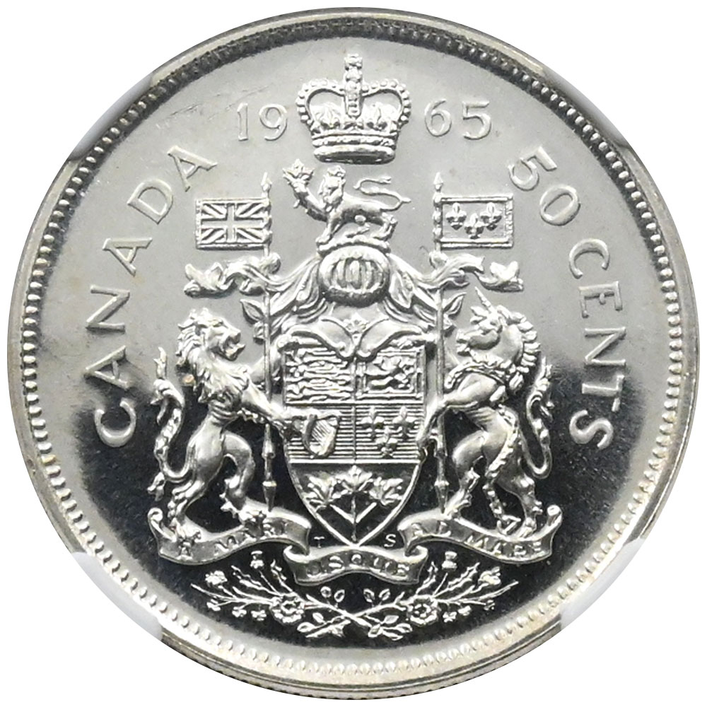 カナダ 1965 エリザベス2世 50セント 銀貨 NGC PL65 6654481067
