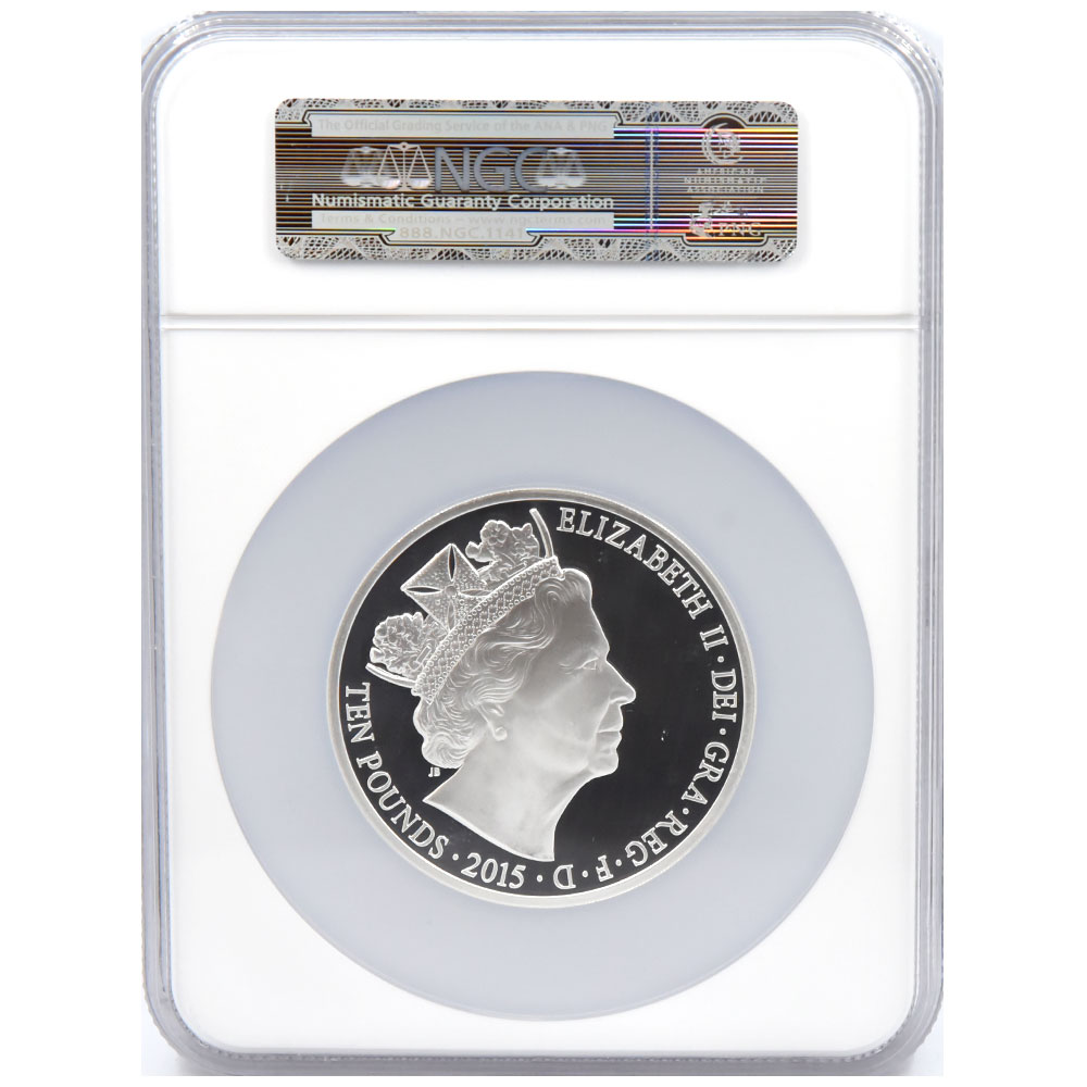 イギリス 2015 エリザベス2世 10ポンド5オンス 銀貨 NGC PF 70 ULTRA