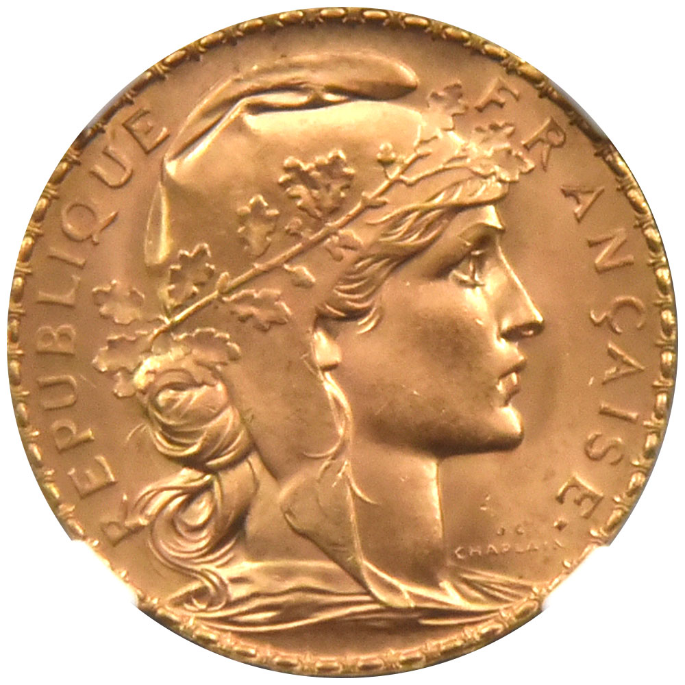 フランス 1914 マリアンヌ 20フラン 金貨 NGC MS 66+ ルースター