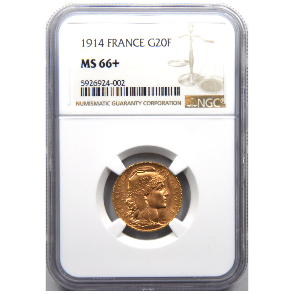 フランス 1914 マリアンヌ 20フラン 金貨 NGC MS 66+ ルースター