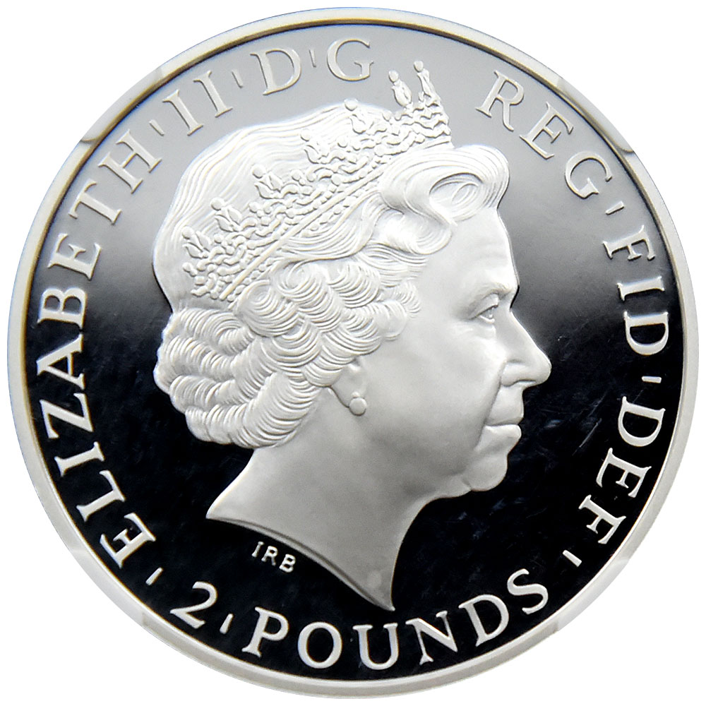 イギリス 2014 エリザベス2世 2ポンド1オンス 銀貨 NGC PF 70 ULTRA