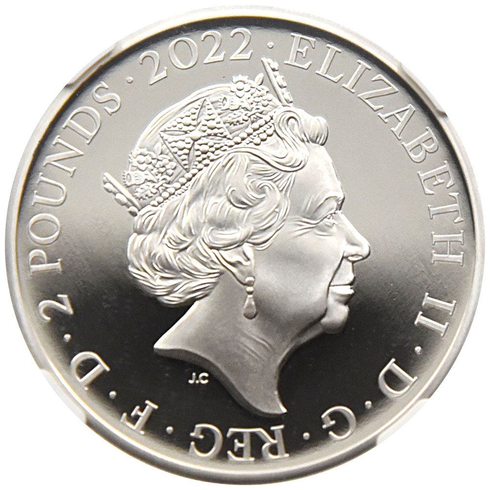イギリス 2022 エリザベス2世 2ポンド 銀貨 NGC PF 70 ULTRA CAMEO
