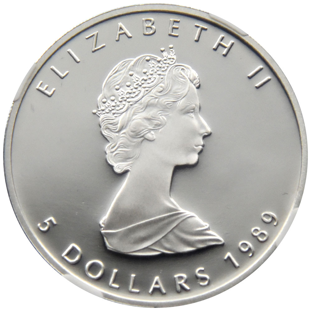カナダ 1989 エリザベス2世 5ドル 銀貨 NGC PF 68 ULTRA CAMEO