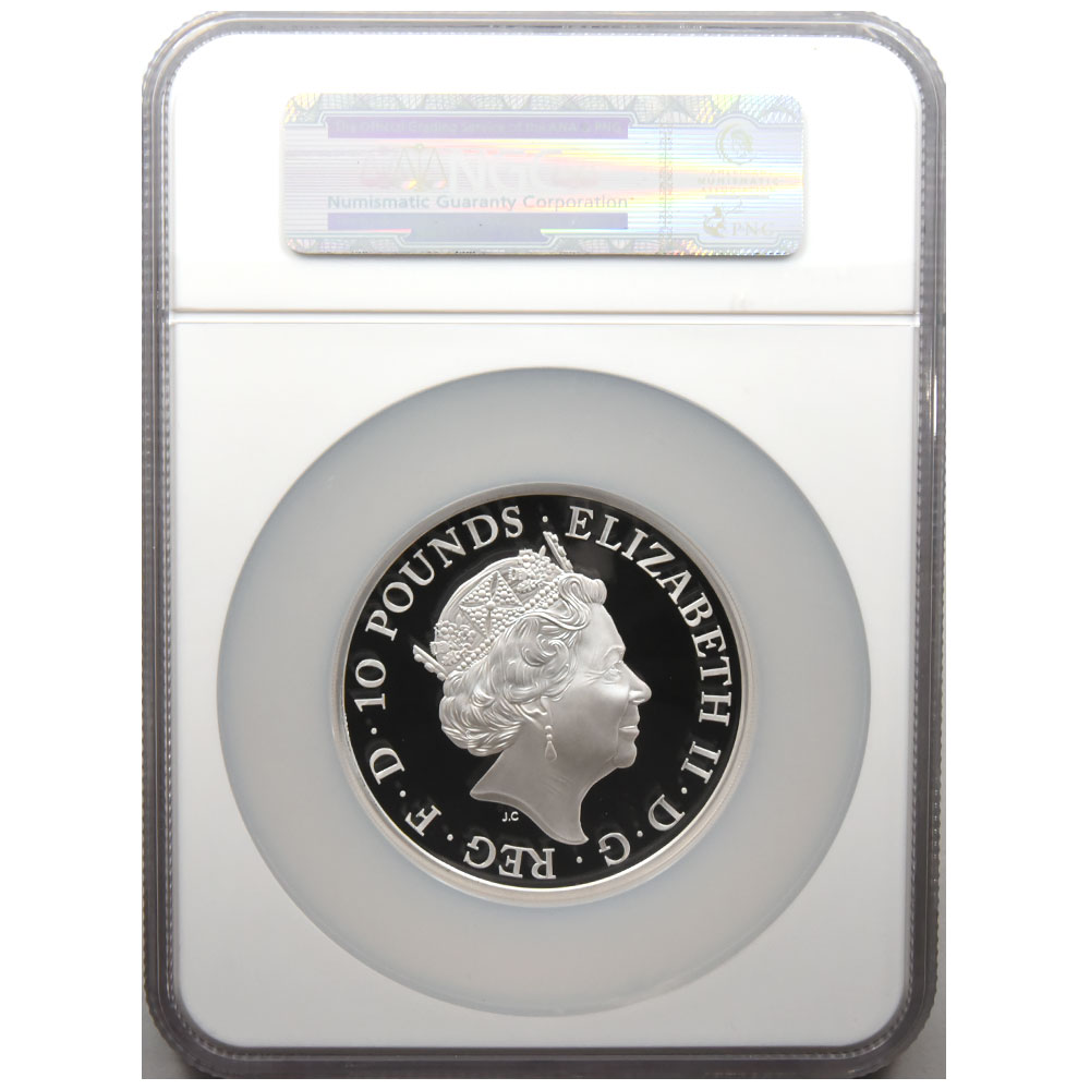 イギリス 2015 エリザベス2世 10ポンド5オンス 銀貨 NGC PF 70 ULTRA