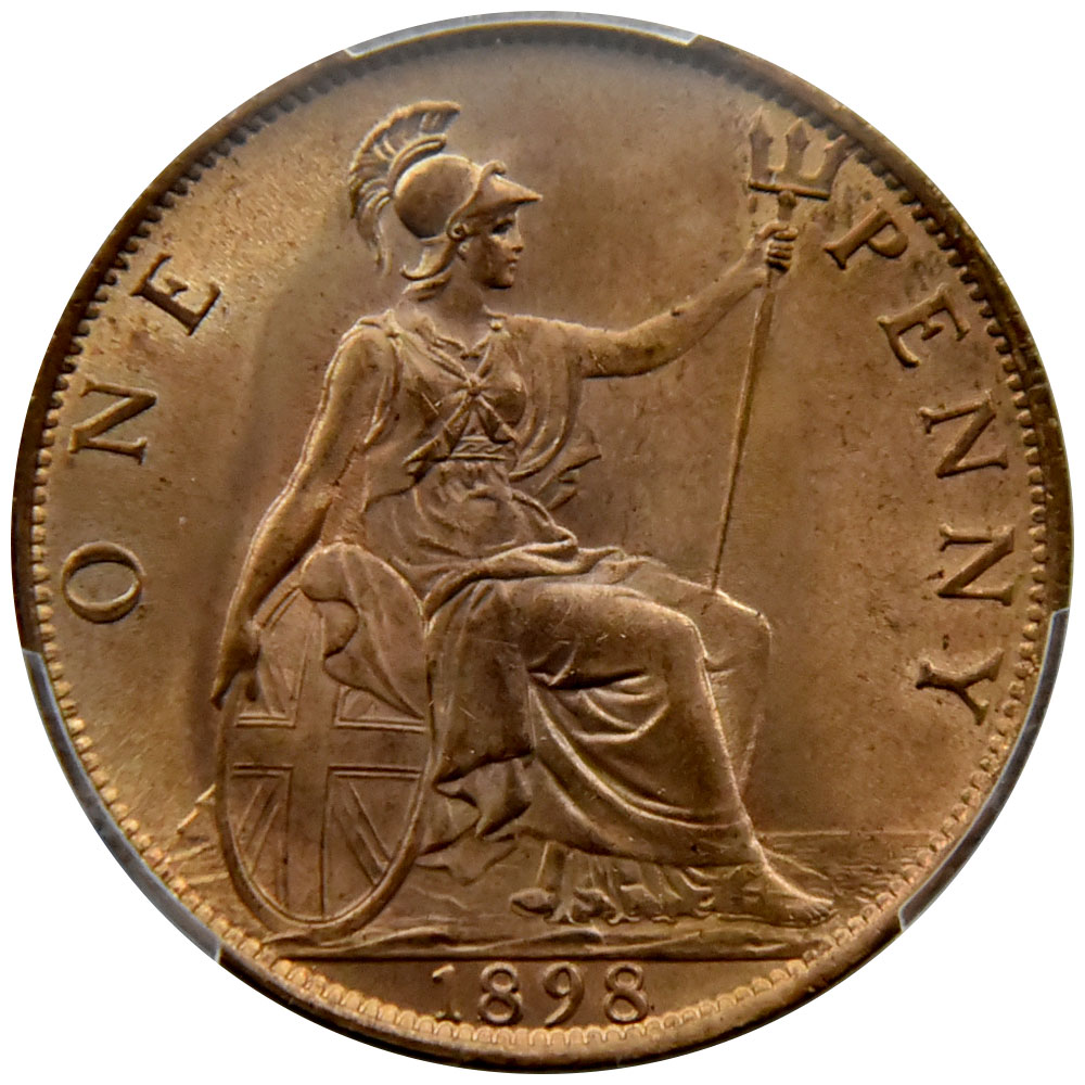 イギリス 1898 ヴィクトリア女王 1ペニー 銅貨 PCGS MS 64RB オールド