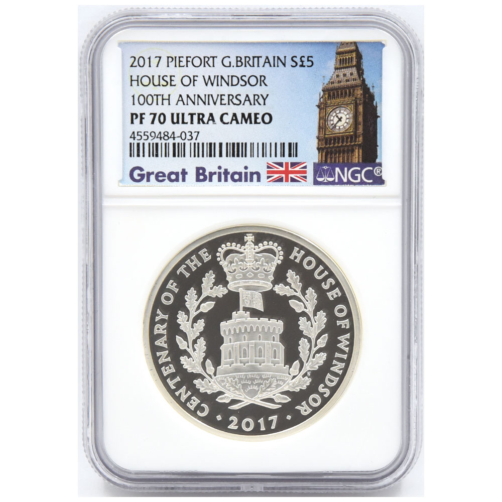 イギリス 2017 エリザベス2世 5ポンド 銀貨 NGC PF70UC ウィンザー朝