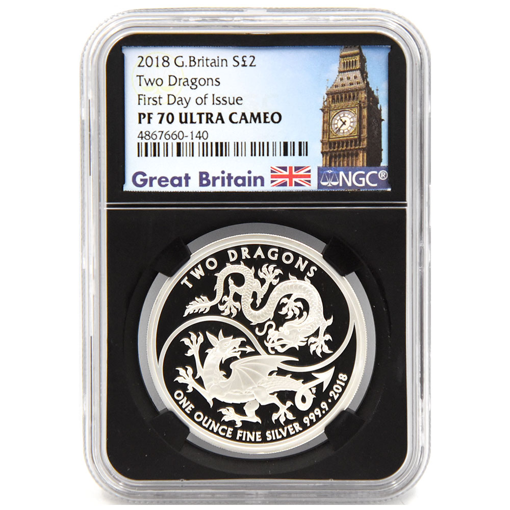 イギリス 2018 エリザベス2世 2ポンド 銀貨 NGC PF 70 ULTRA CAMEO 2匹