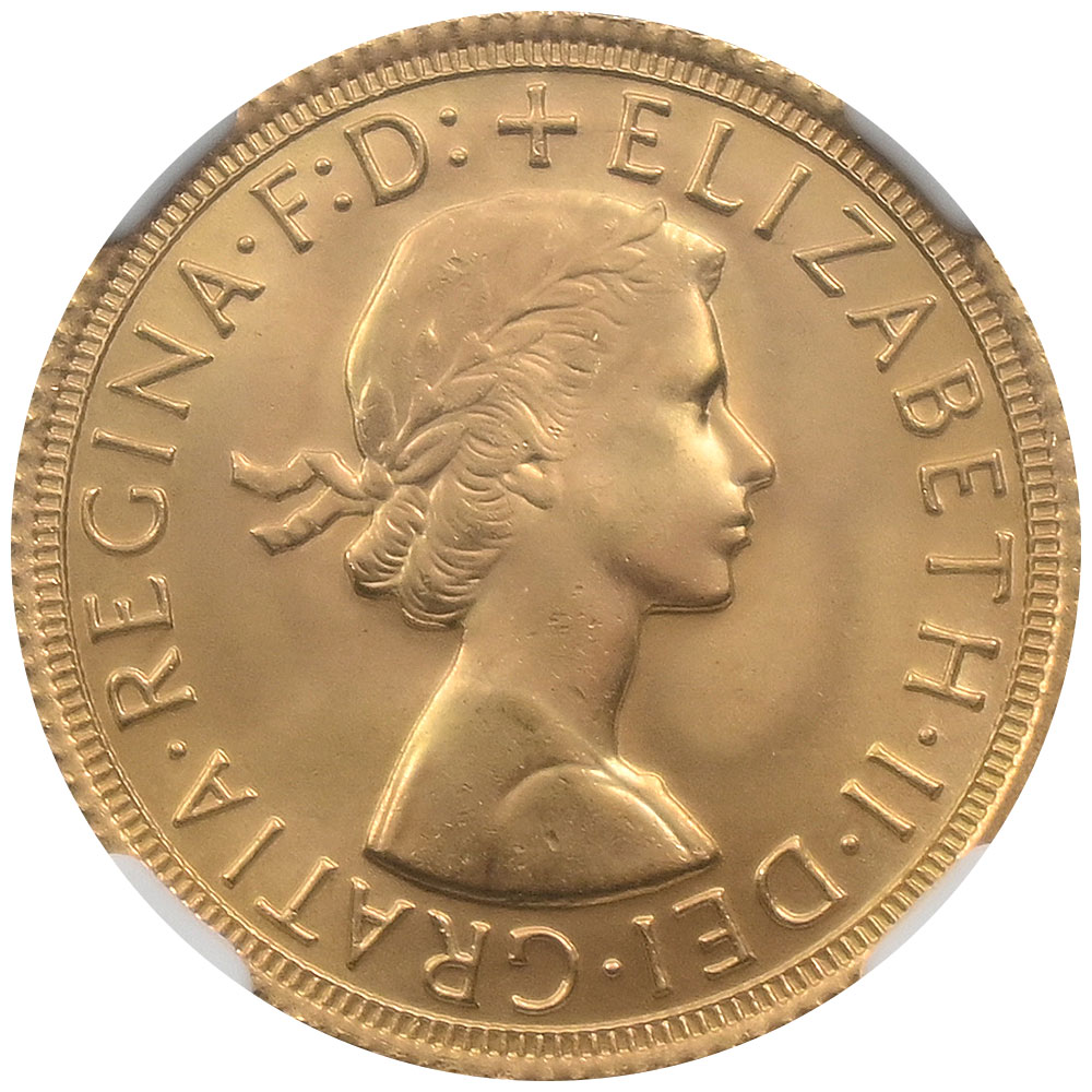 イギリス 1968 エリザベス2世 1ソブリン 金貨 NGC MS65 セントジョージ