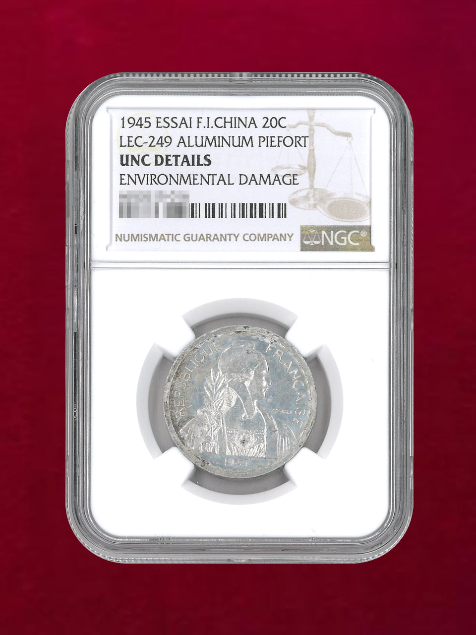 フランス領インドシナ】20セント アルミ貨 1945 ESSAI NGC UNC DETAILS