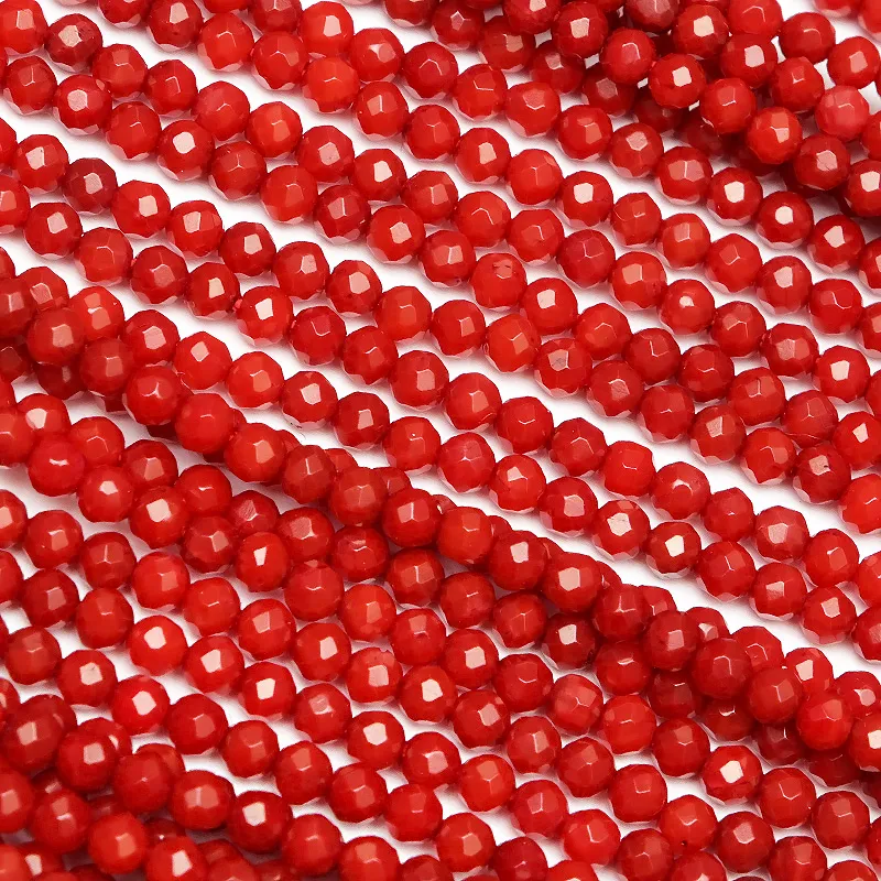 レッドコーラル（赤珊瑚） 面カット 丸玉 2mm［プレミアムカット］【1