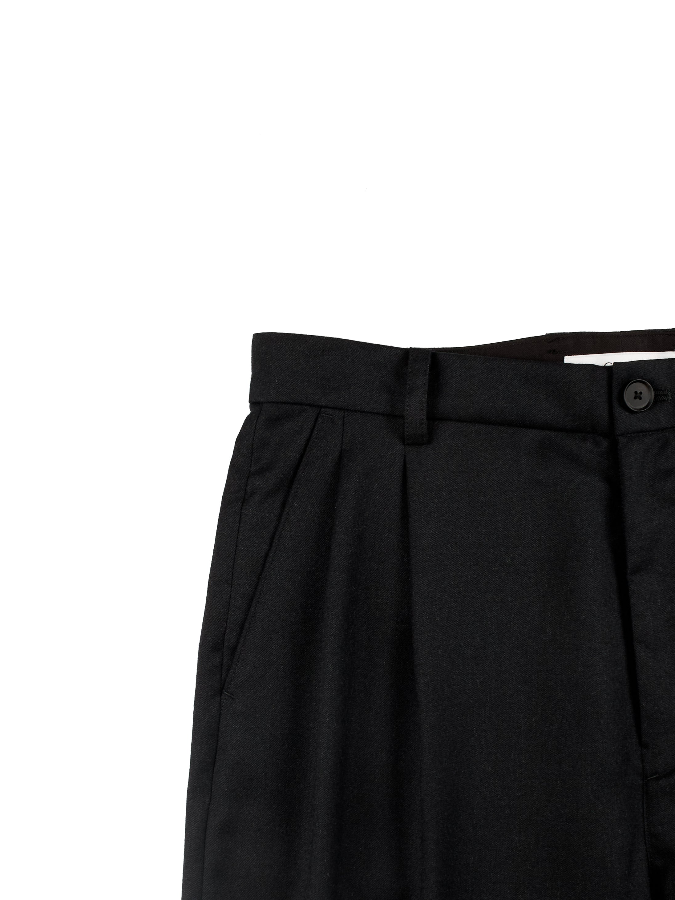 Super130's WORSTED WOOL LIGHT MILLED WIDE PANTS｜TOP BLACK – Cornier
