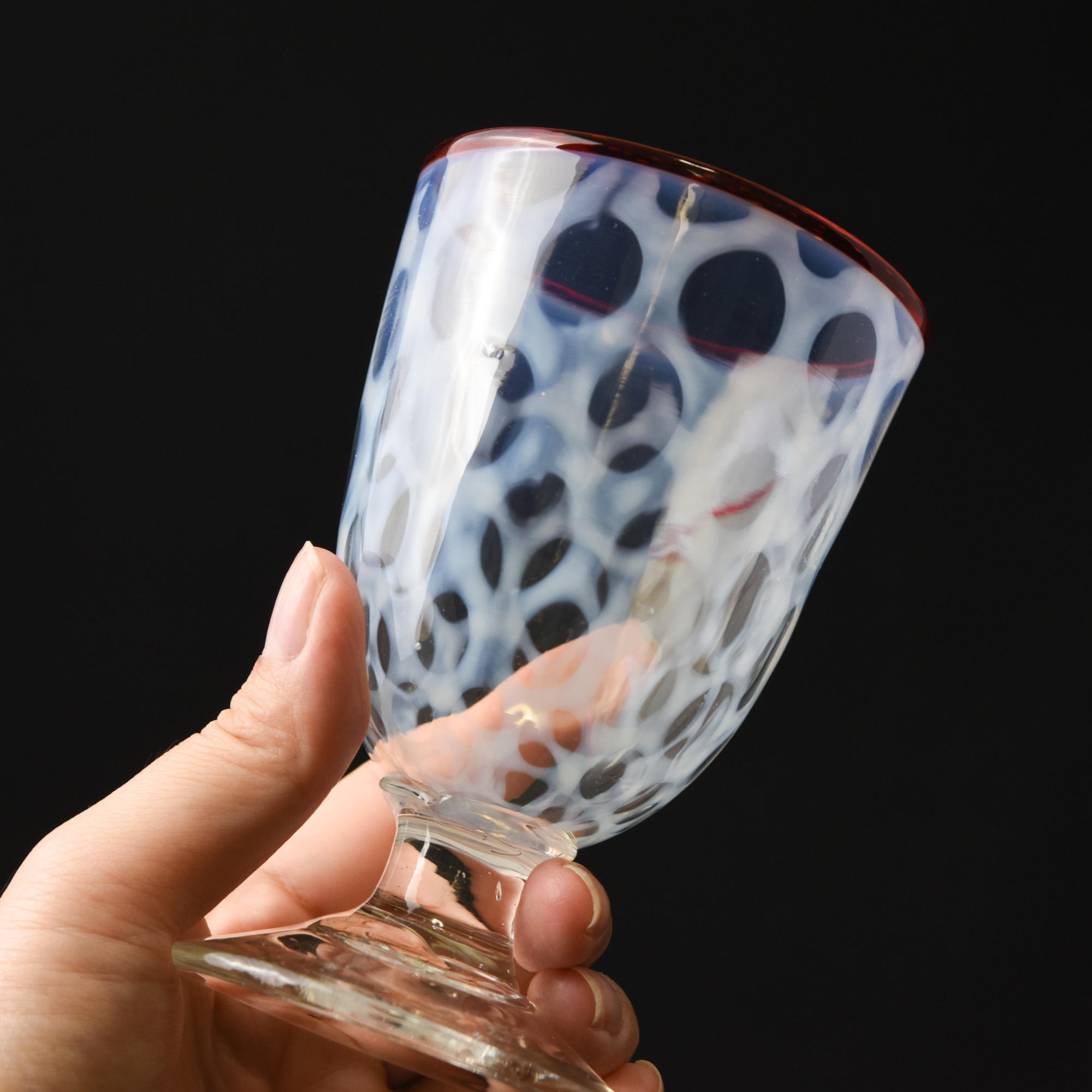 ガラス :: 水玉文赤縁なつめ形氷コップ | COTTOU.JP 骨董の通販