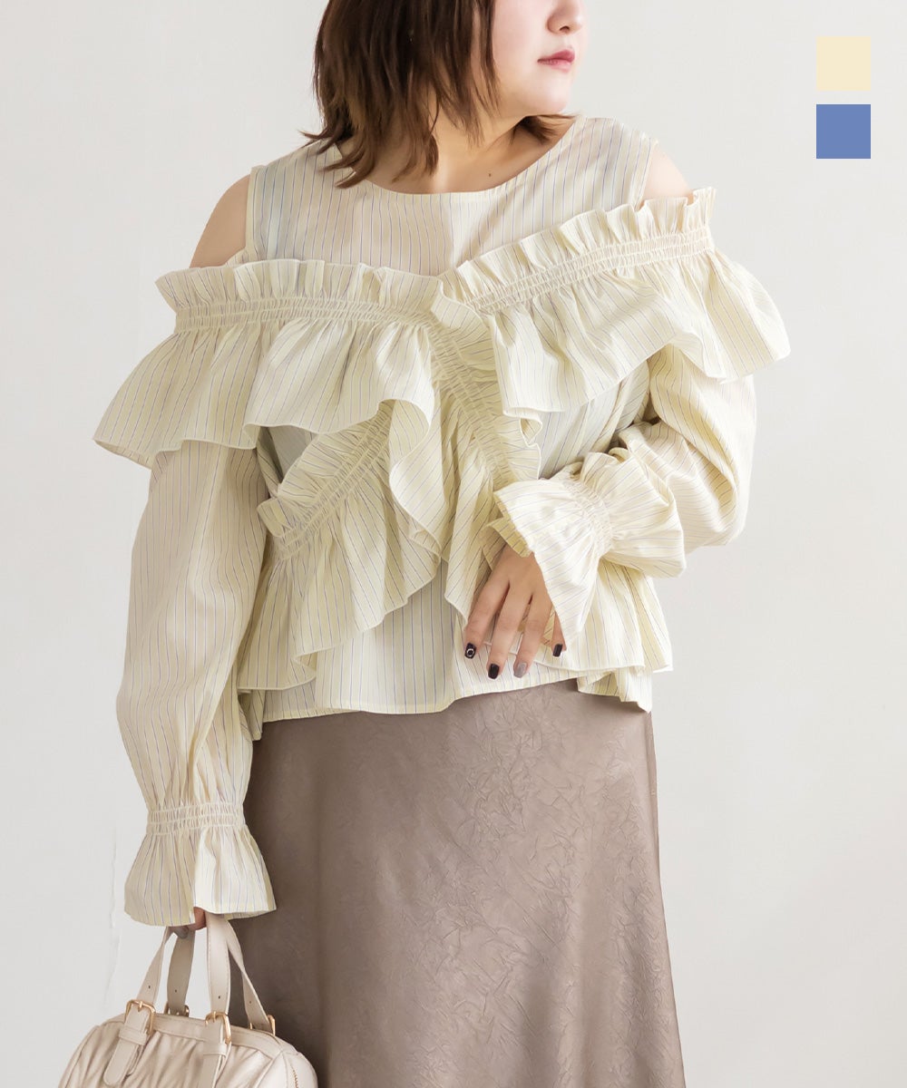 ストライプマルチWAYフリルブラウス | 大きいサイズ レディース専門店