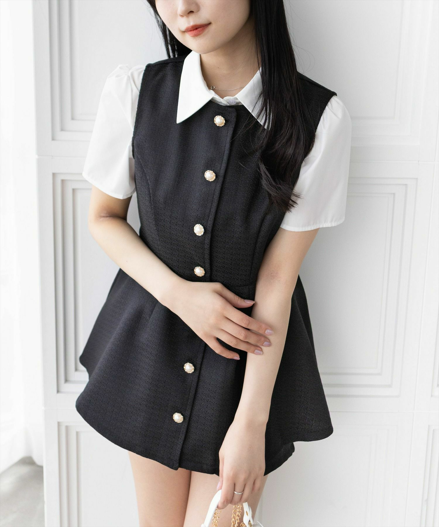 clear サマーツイードフロントボタンチュニック＆ショートパンツセット