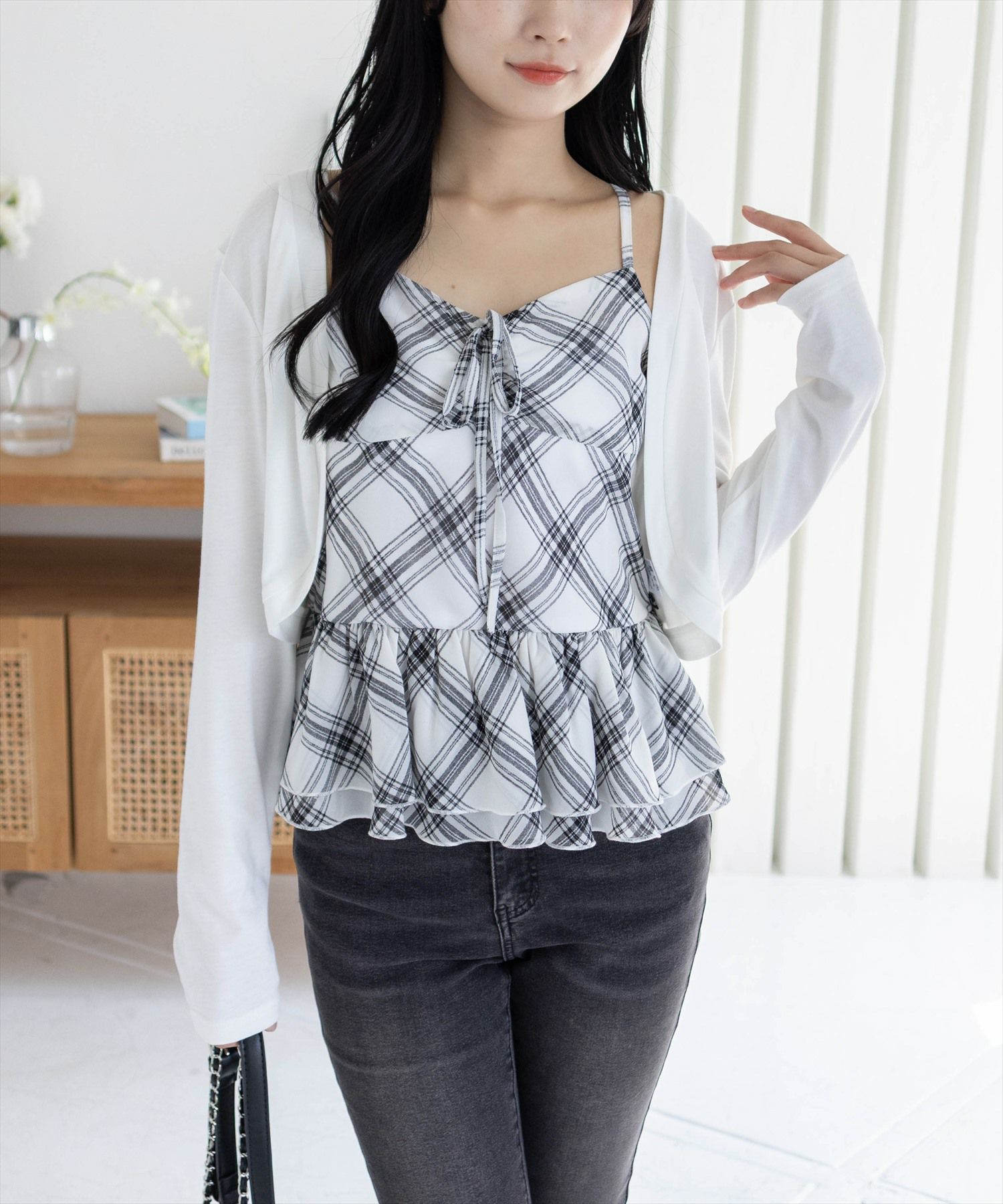 clear チェック柄ビスチェ＆カットボレロセット[CL9393] | レディース