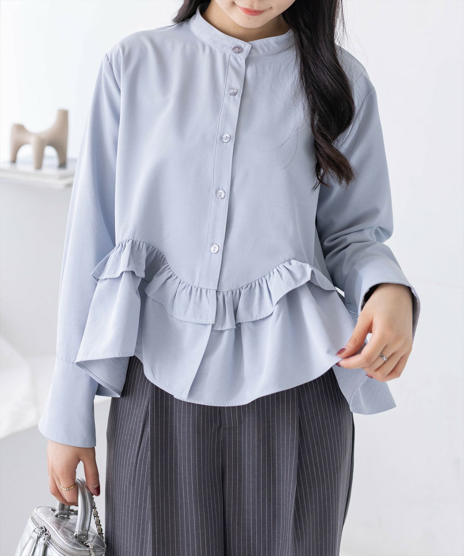 clear シアーフリルネック長袖ニットトップス[CL8385] | レディース