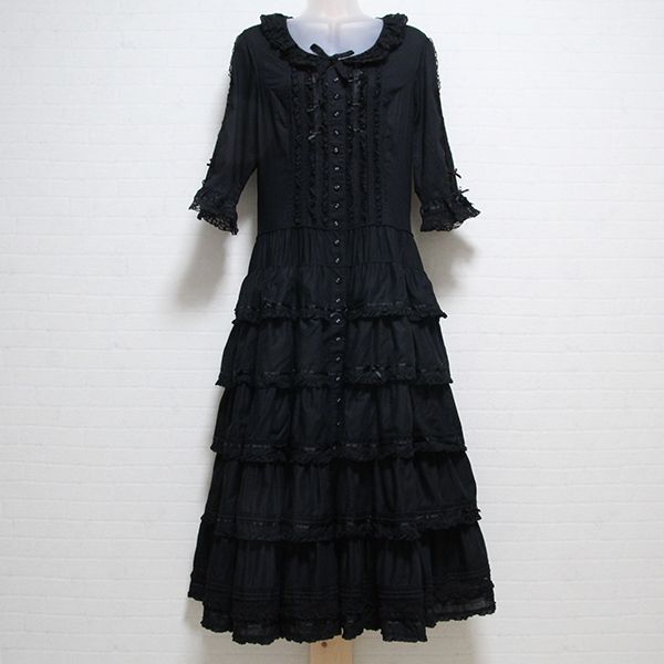 黒サテンリボン使いローン段々ワンピース - ピンクハウス通販