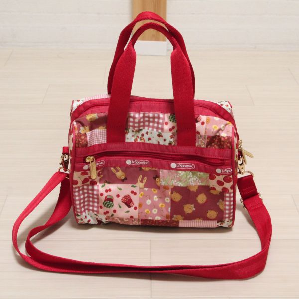 赤LESPORTSACコラボパッチワークpt2WAYミニボストンバッグ - ピンク