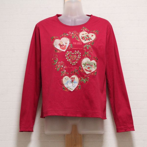 赤Rambling Heartsプリントカットソー【4(L)】 - ピンクハウス通販