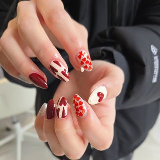 ハート/ボルドー/#白ネイルのネイルデザイン｜ネイルブック