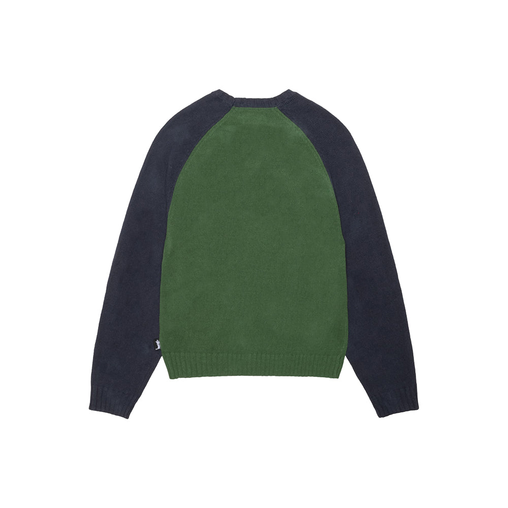 Stüssy Colorblocked Raglan Knit Crew - Green | Crowdless