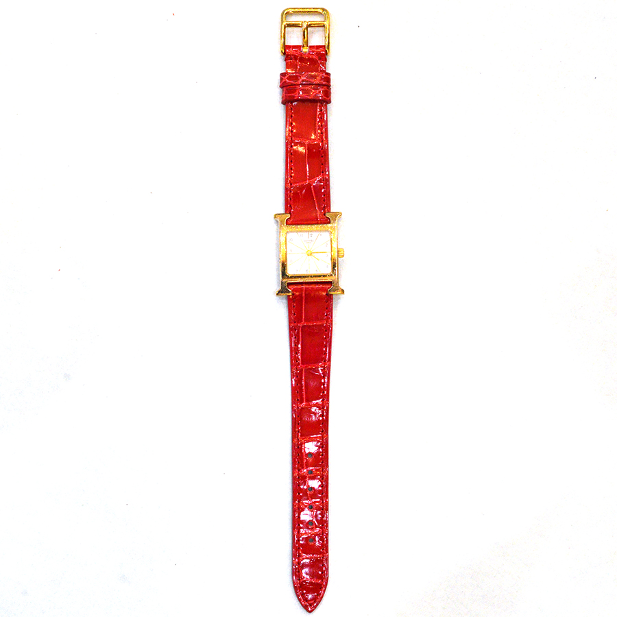エルメス Hウォッチ 交換用時計ベルトオーダー｜クロコダイル 赤｜交換