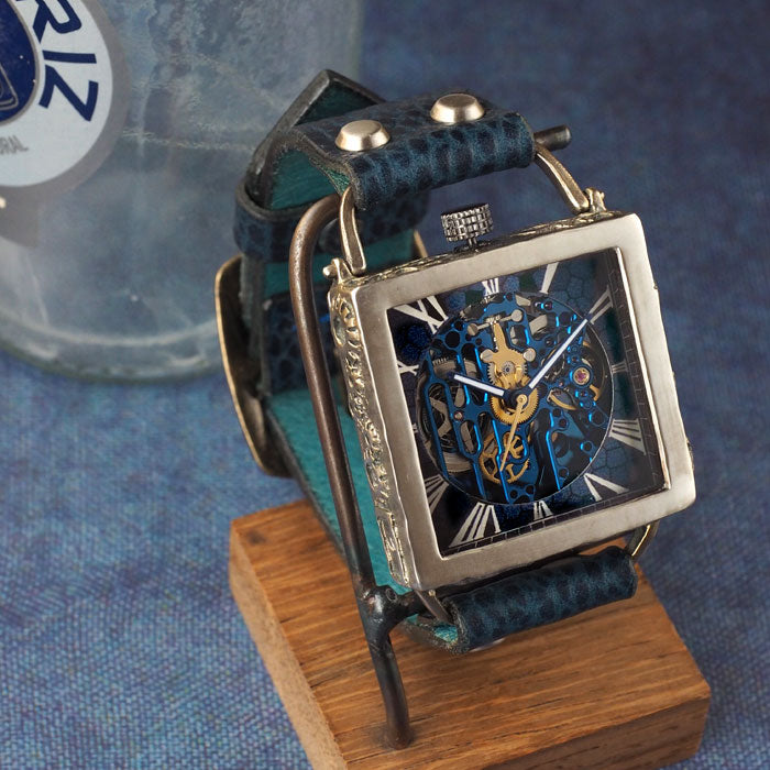 KINO(キノ) 手作り 腕時計 自動巻き 裏スケルトン メカニックブルー