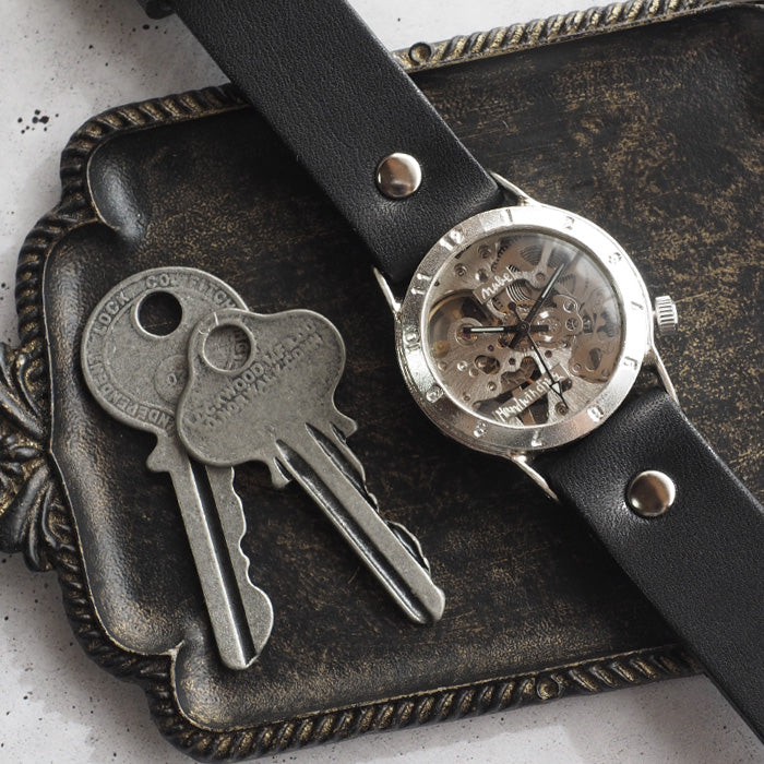 渡辺工房 手作り腕時計 手巻き式 裏スケルトン メンズシルバー [NW